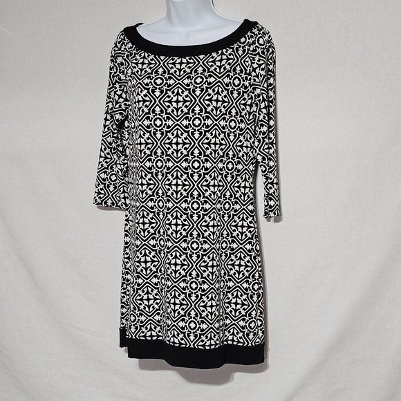 White House Black Market 3/4 Sleeve Black White Geometric Work Dress Size Small - Picture 3 of 9